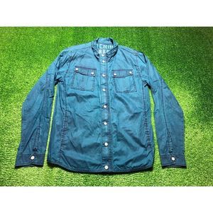 Quarry Men's Pearl Snap Full Zip Long Sleeve Shirt Size Medium Blue